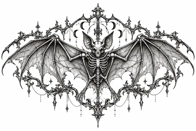 Dotwork gothic bat tattoo design for the chest