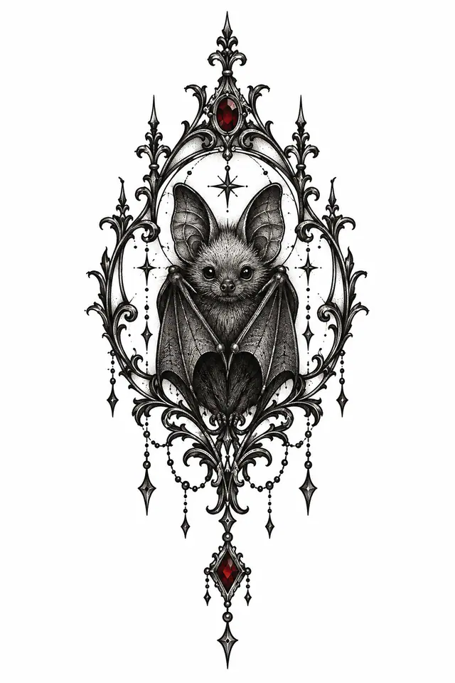 Dotwork gothic bat tattoo design for the hand
