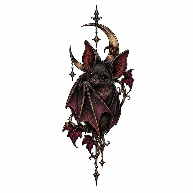 Neo-traditional gothic bat tattoo design for the ankle
