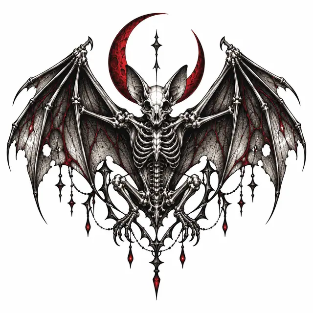 Red and black gothic bat tattoo design for the shoulder