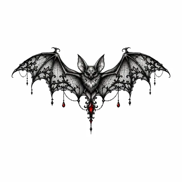 Red and black gothic bat tattoo design for the wrist
