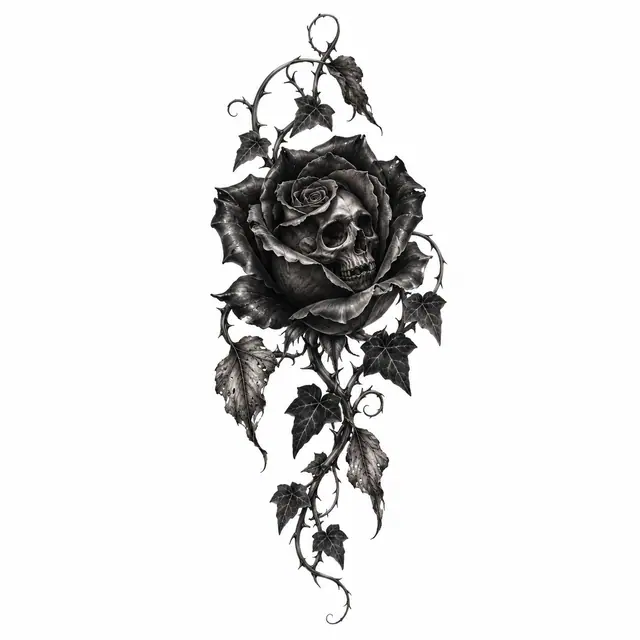 Black and grey black rose tattoo design for the ankle