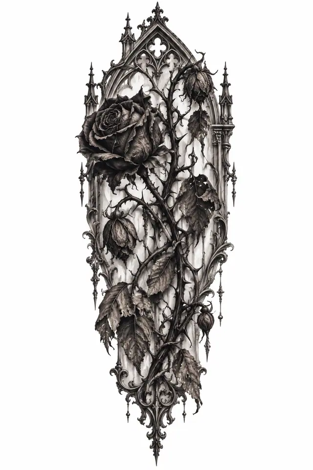 Black and grey black rose tattoo design for the upper arm (half sleeve)