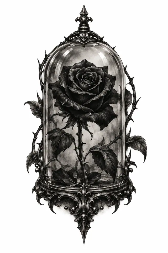 Black and grey black rose tattoo design for the hand