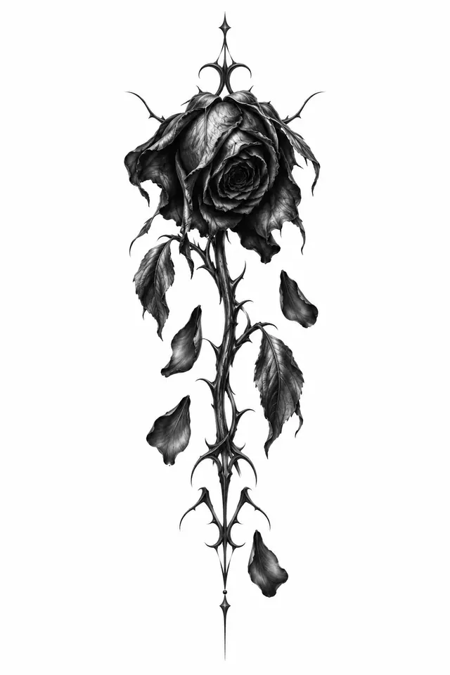 Black and grey black rose tattoo design for the sternum