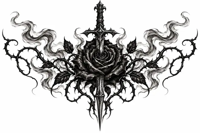 Blackwork black rose tattoo design for the chest