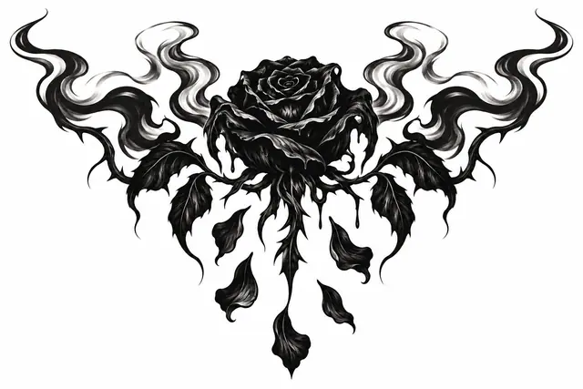 Blackwork black rose tattoo design for the throat