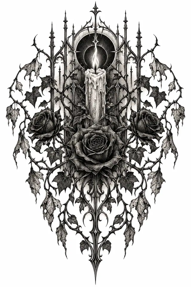 Dotwork black rose tattoo design for the back