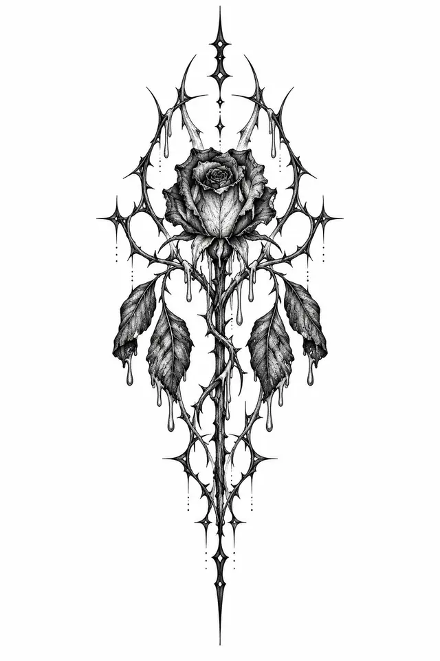 Dotwork black rose tattoo design for the sternum