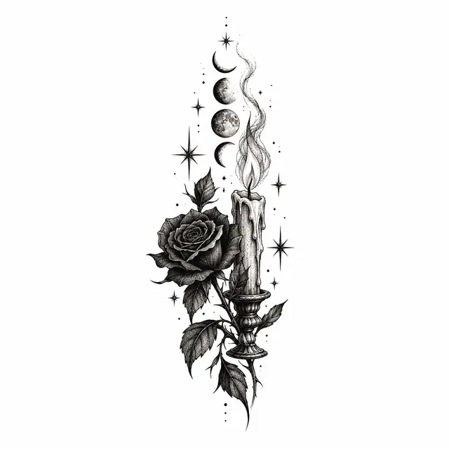 Engraving-style black rose tattoo design for the wrist