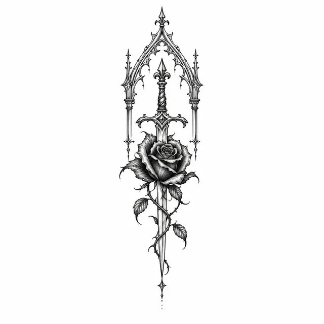 Fine-line black rose tattoo design for the ankle