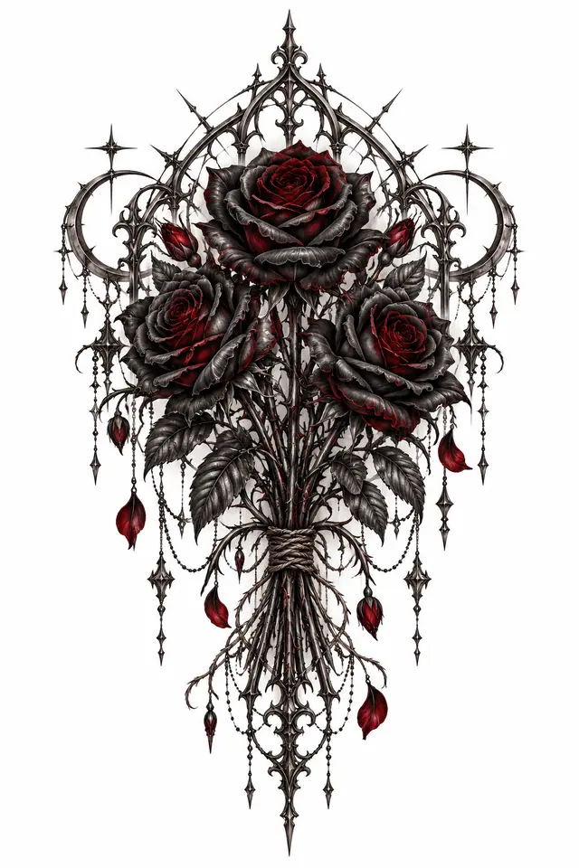 Red and black black rose tattoo design for the back