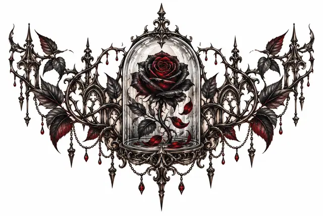 Red and black black rose tattoo design for the chest