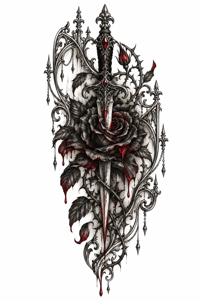 Red and black black rose tattoo design for the upper arm (half sleeve)