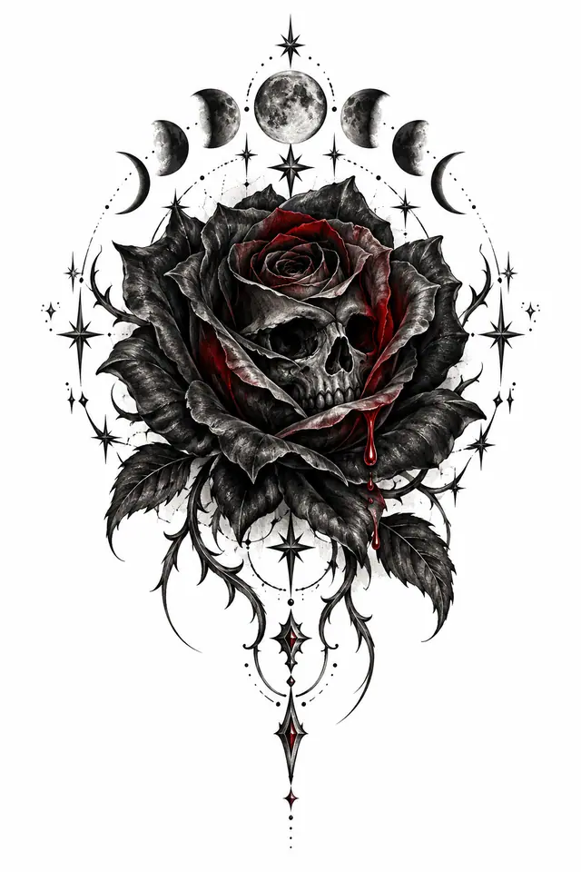 Red and black black rose tattoo design for the hand