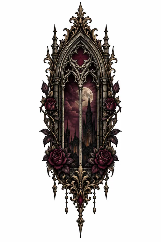 Neo-traditional gothic cathedral tattoo design for the forearm