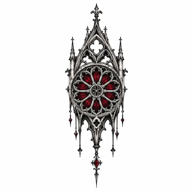 Red and black gothic cathedral tattoo design for the wrist