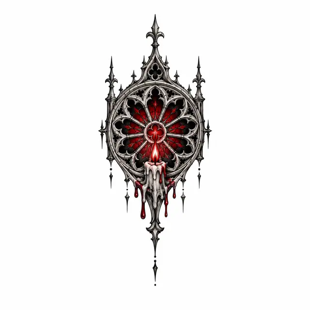 Red and black gothic cathedral tattoo design for the wrist