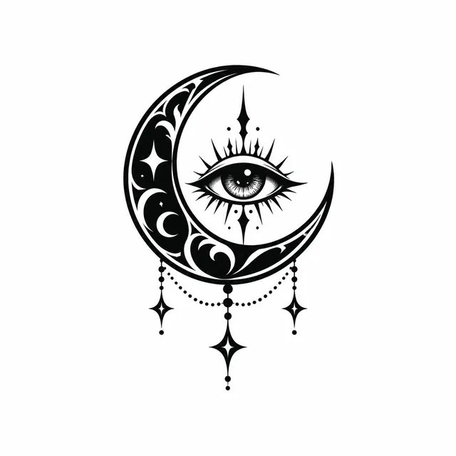 Blackwork gothic moon tattoo design for the ankle