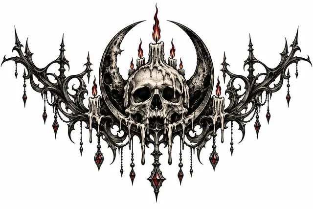 Blackwork gothic moon tattoo design for the chest