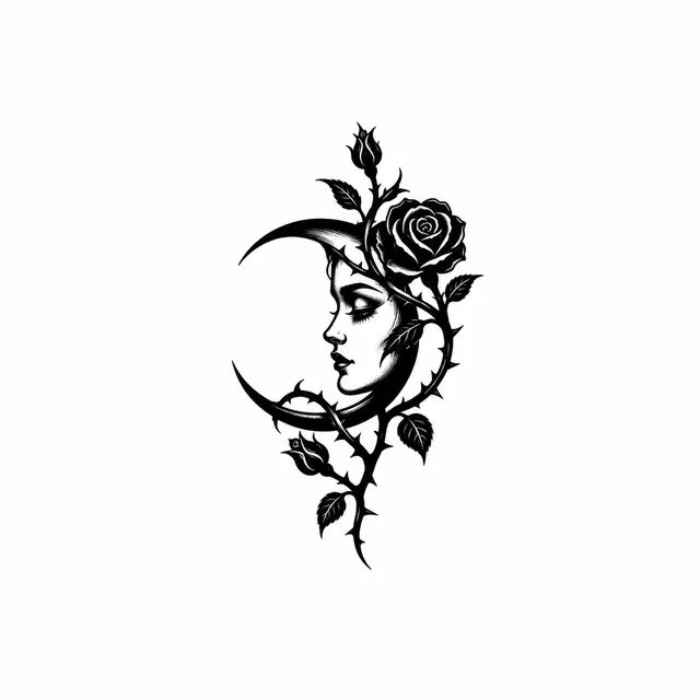 Blackwork gothic moon tattoo design for the wrist