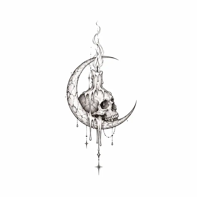 Fine-line gothic moon tattoo design for the wrist