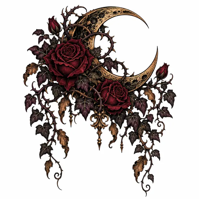 Neo-traditional gothic moon tattoo design for the shoulder