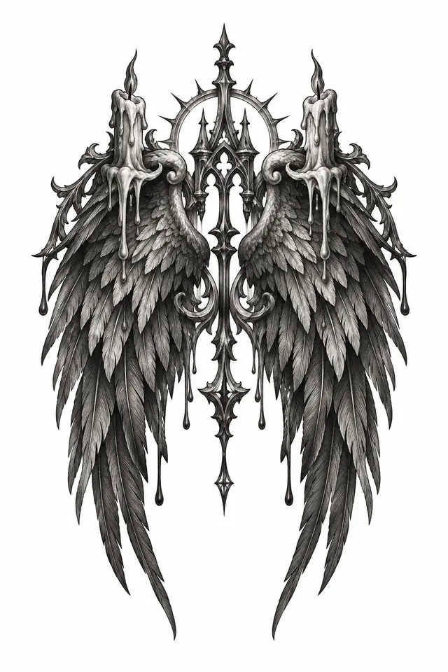 Black and grey fallen angel tattoo design for the hand