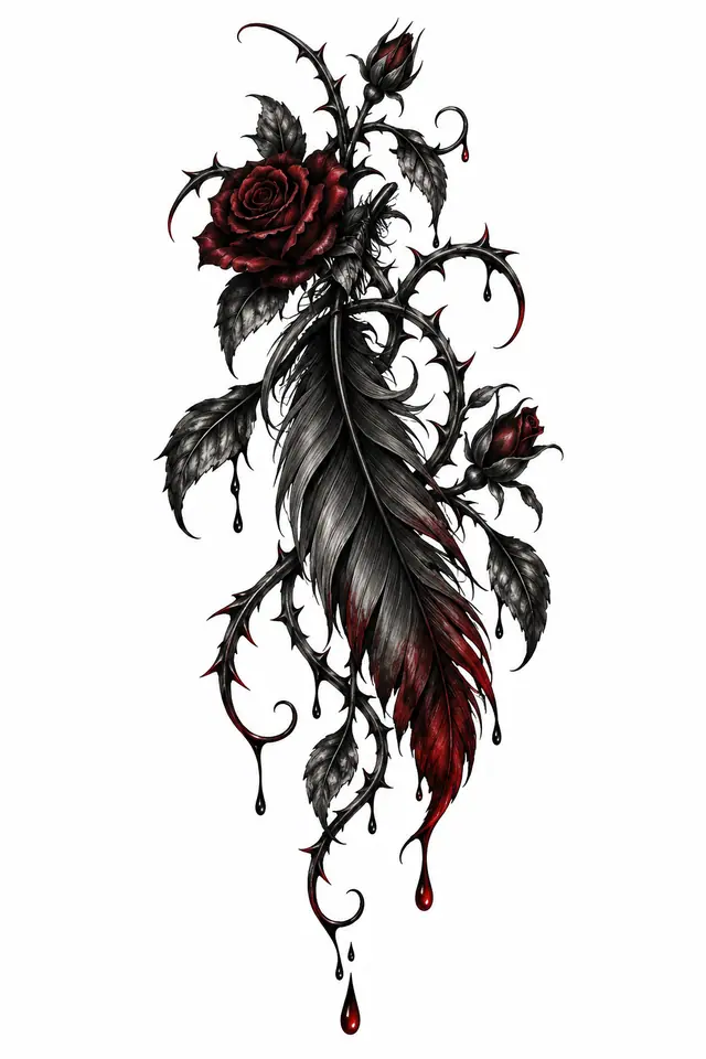 Red and black fallen angel tattoo design for the hand