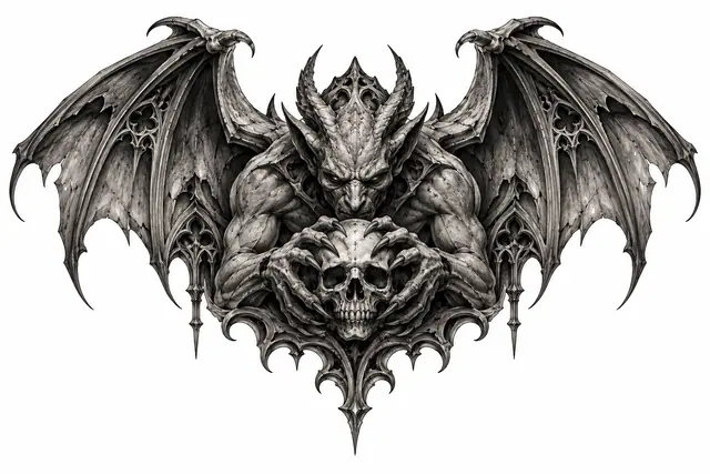 Black and grey gargoyle tattoo design for the chest