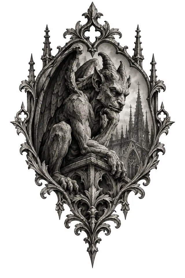 Black and grey gargoyle tattoo design for the hand