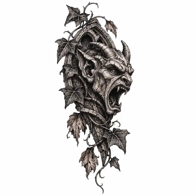 Dotwork gargoyle tattoo design for the ankle