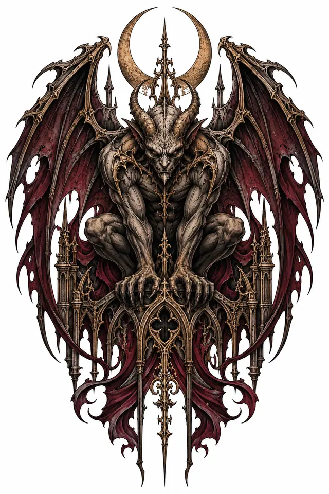 Neo-traditional gargoyle tattoo design for the back