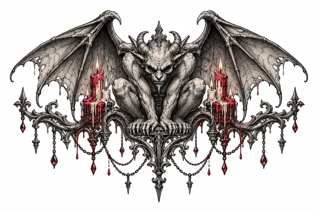 Red and black gargoyle tattoo design for the throat