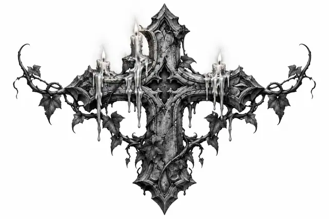 Black and grey gothic cross tattoo design for the throat