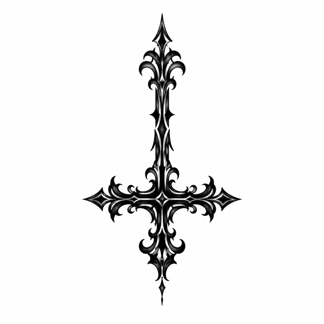 Blackwork gothic cross tattoo design for the ankle