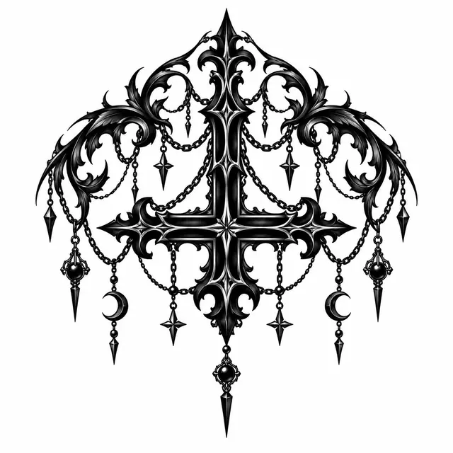 Blackwork gothic cross tattoo design for the shoulder