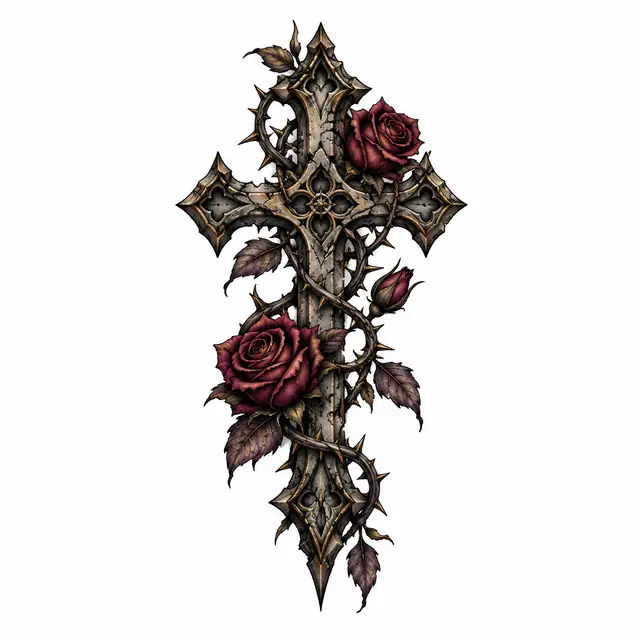 Neo-traditional gothic cross tattoo design for the ankle