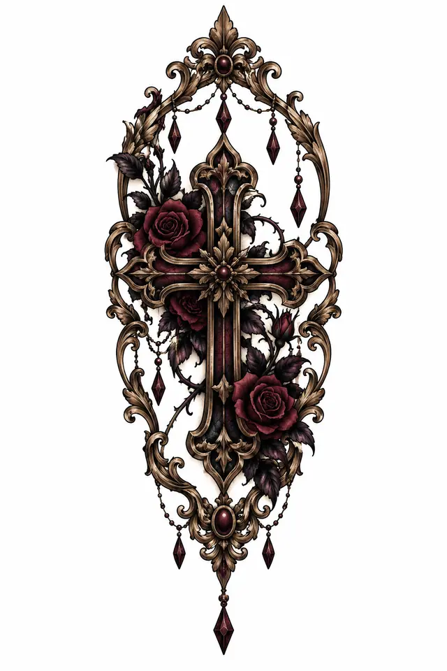 Disegno di tatuaggio con una croce gotica in stile neotradizionale per l'avambraccio