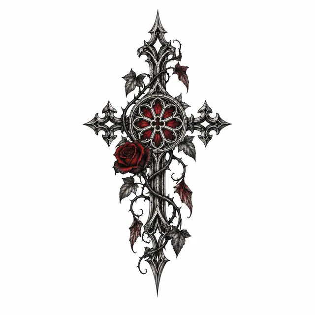 Red and black gothic cross tattoo design for the wrist