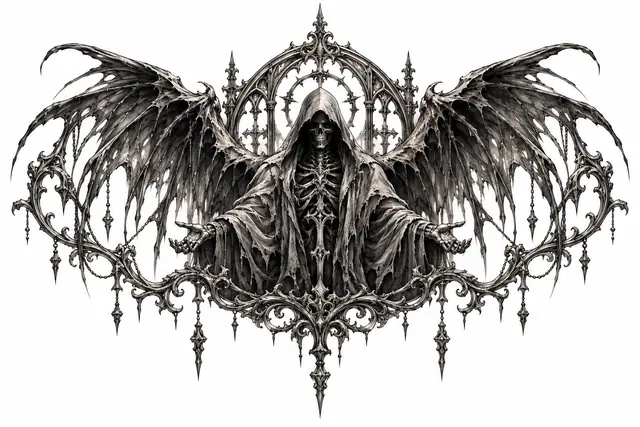 Black and grey grim reaper tattoo design for the throat