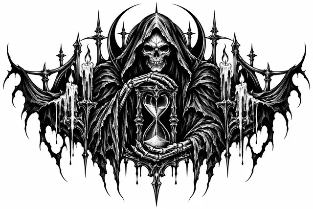 Blackwork grim reaper tattoo design for the chest