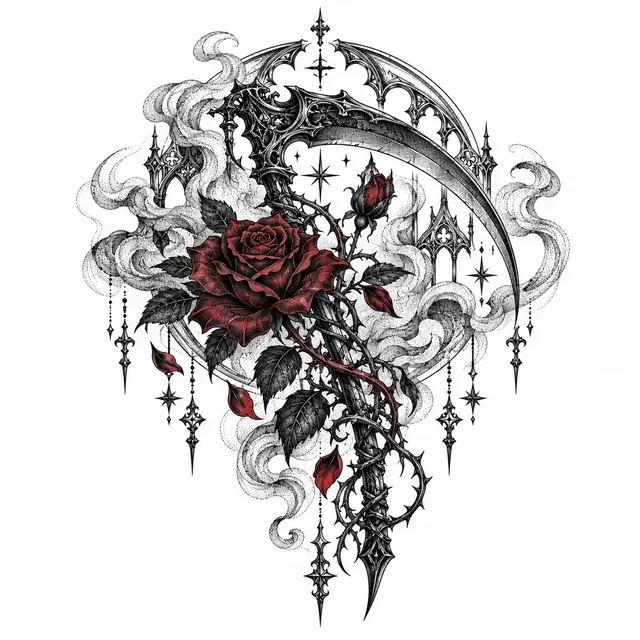 Dotwork grim reaper tattoo design for the shoulder