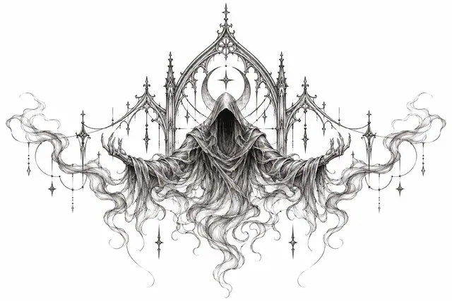 Fine-line grim reaper tattoo design for the chest