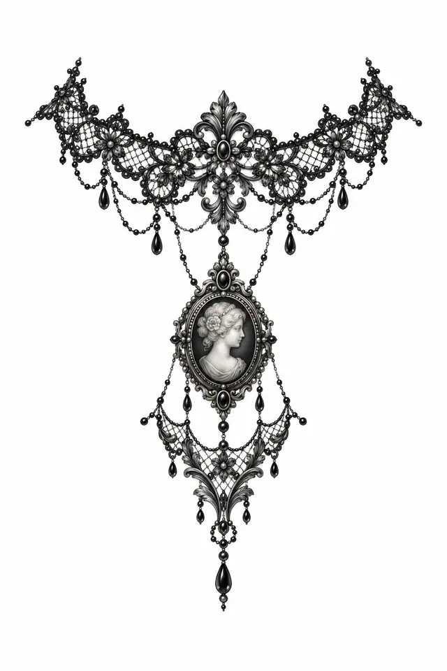 Black and grey gothic lace tattoo design for the hand