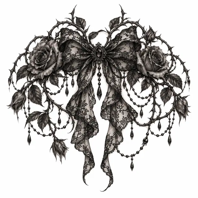 Black and grey gothic lace tattoo design for the shoulder