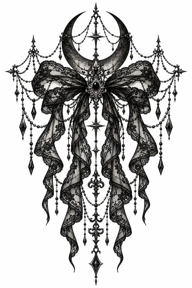 Blackwork gothic lace tattoo design for the back