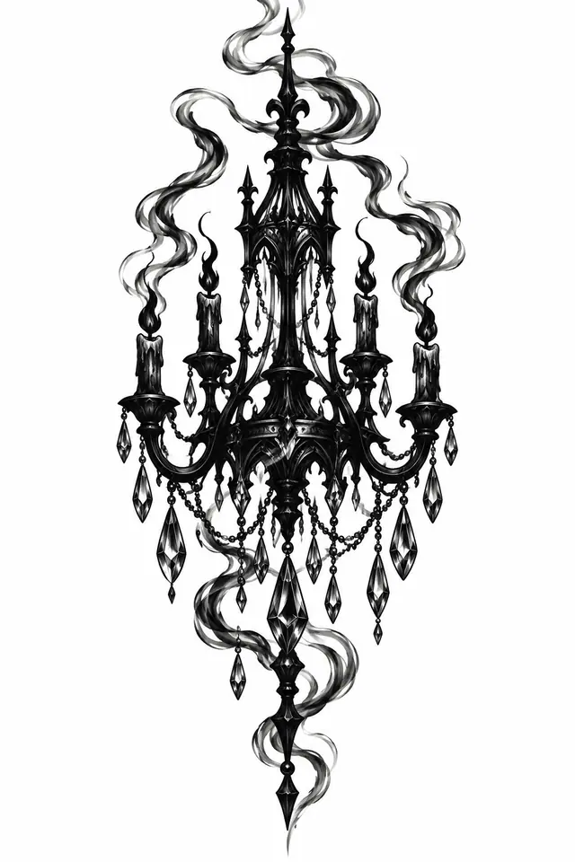 Blackwork gothic lace tattoo design for the calf