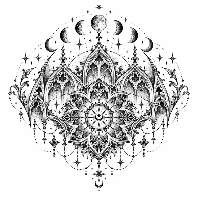 Dotwork gothic lace tattoo design for the shoulder