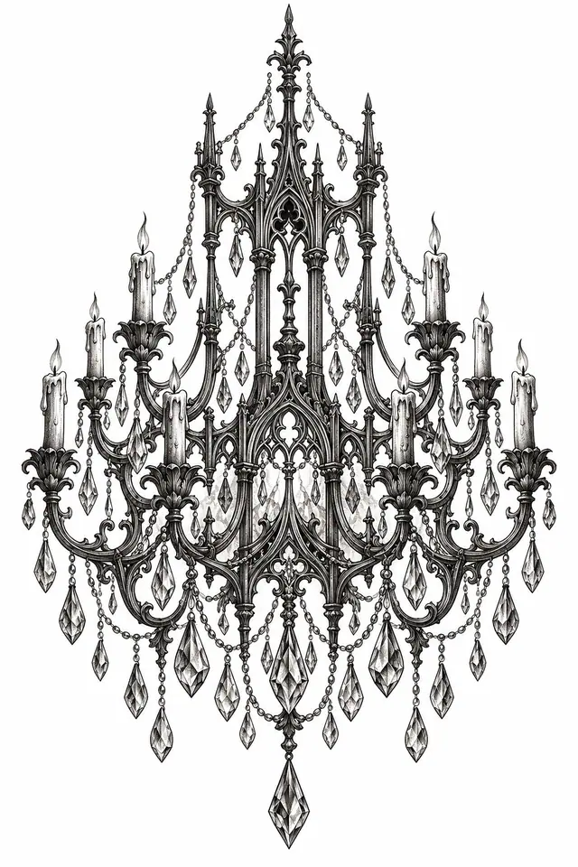 Engraving-style gothic lace tattoo design for the back